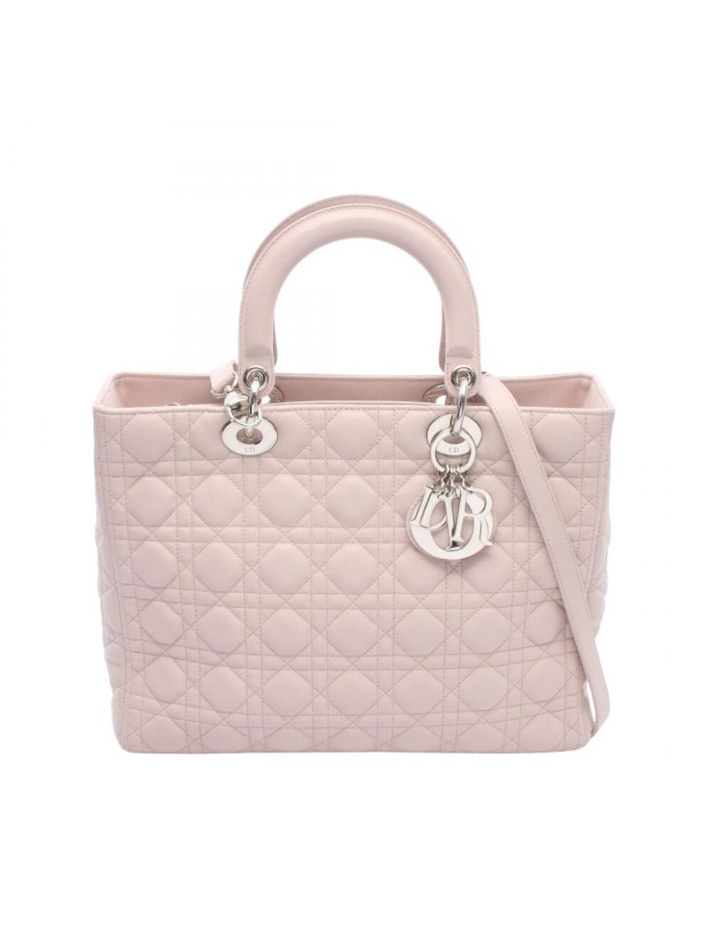 Dior Handbag Lady Dior Large Cannage 2-Way Light Pink Leather Tote Bag